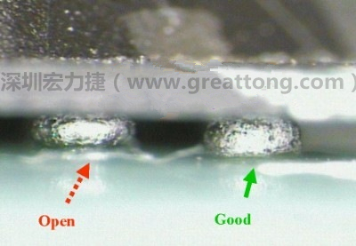 BGA錫球直徑變大，表示焊錫空焊(solder skip)